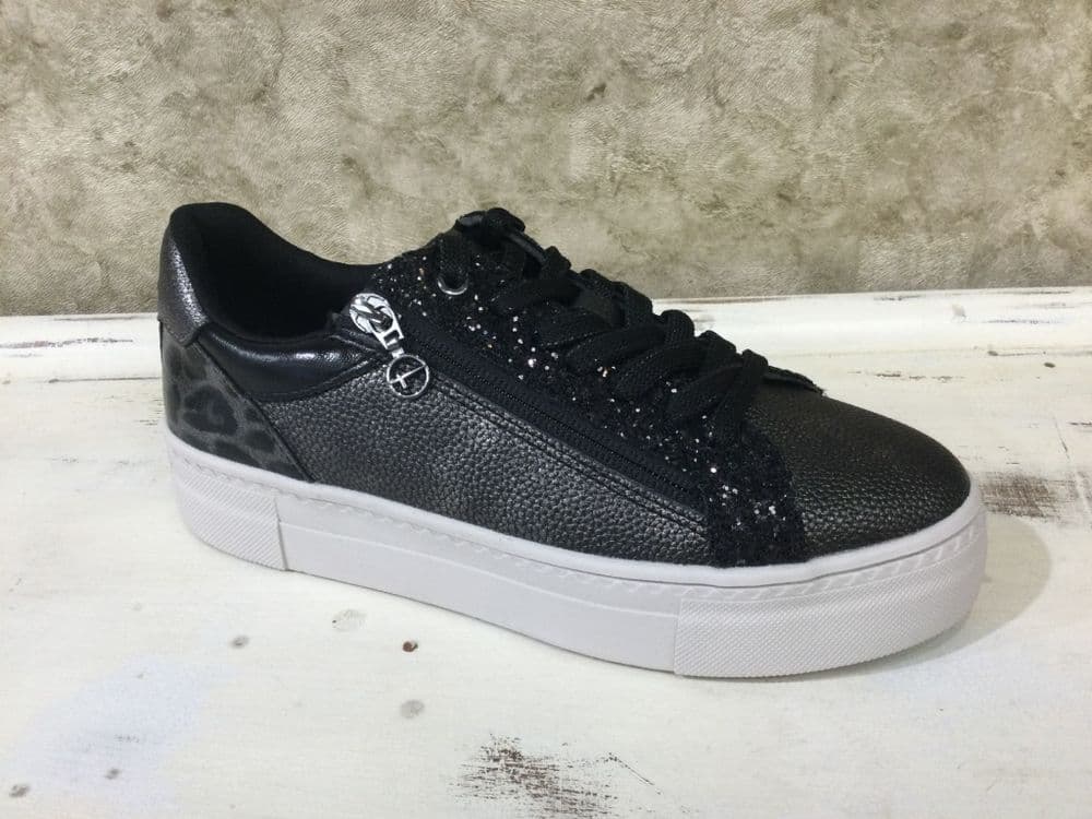 Tamaris 23313-41 Pewter Fashion Trainer with Sparkle and Leopard Details