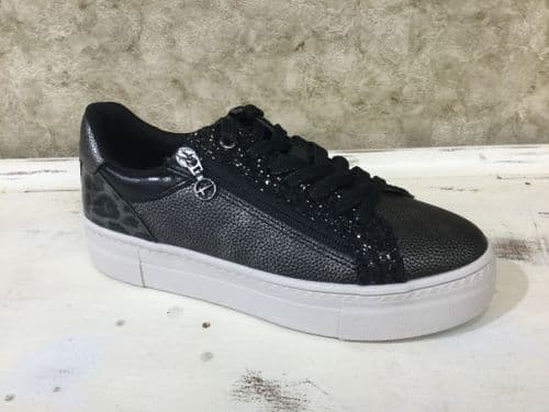 Tamaris 23313-41 Pewter Fashion Trainer with Sparkle and Leopard Details