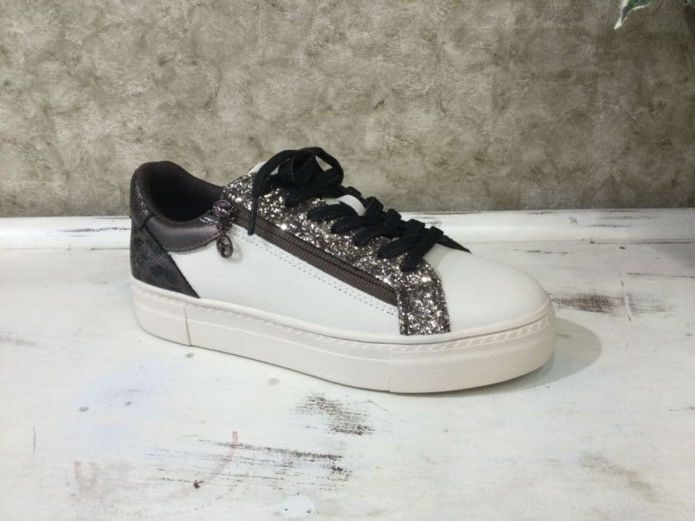 Tamaris 23313-42 Ivory/Leopard Sparkle Trim Trainer
