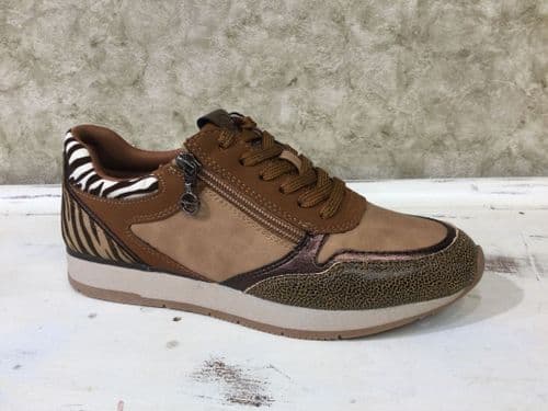 Tamaris 23603 Tan Zebra Print Fashion Trainer with Zip