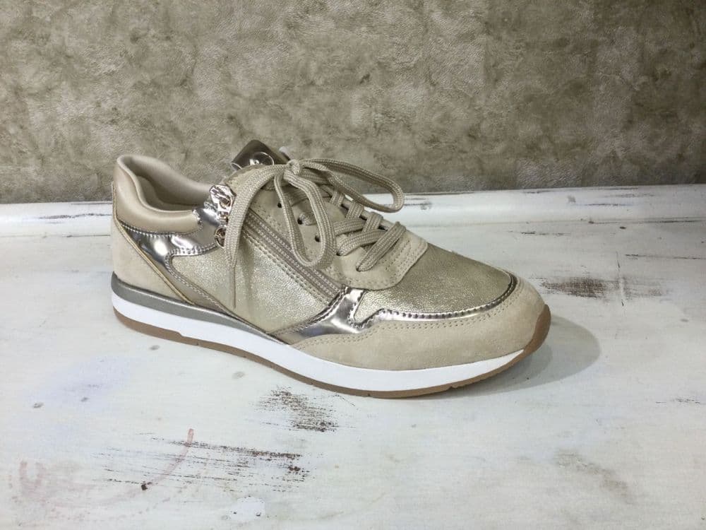 Tamaris 23613-46 Beige/Gold Mix Lace and Zip Up Trainer