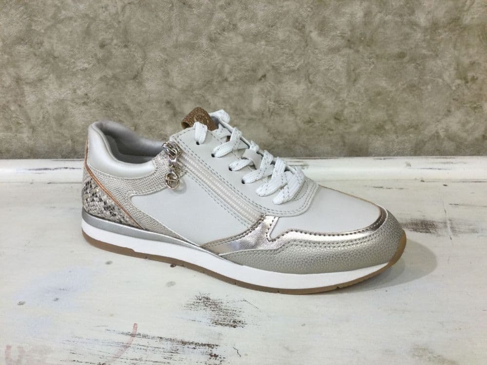 Tamaris 23613-46 Ivory/Snake Mix Lace and Zip Up Trainer