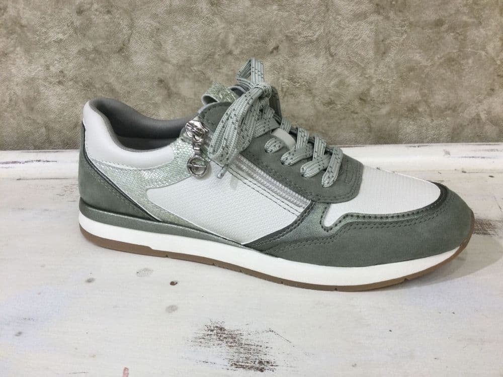 Tamaris 23613-46 Sage/Off White Mix Lace and Zip Up Trainer