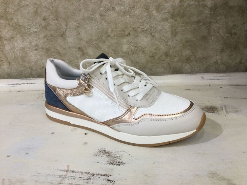 Tamaris 23613-46 White/Gold/Blue Lace and Zip Up Trainer