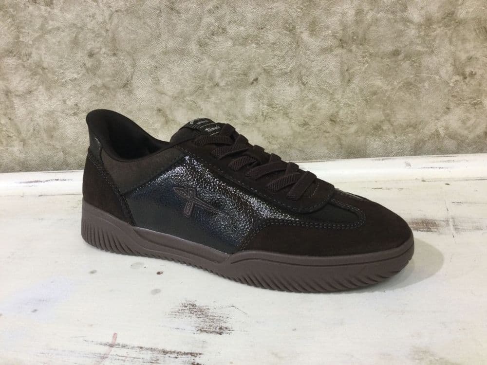 Tamaris 23655-47 Chocolate Patent Mix Trainer