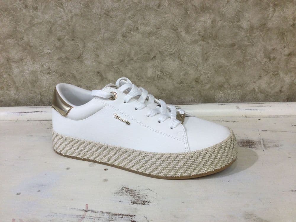 Tamaris 23713-42 White/Gold Lace Up Trainer