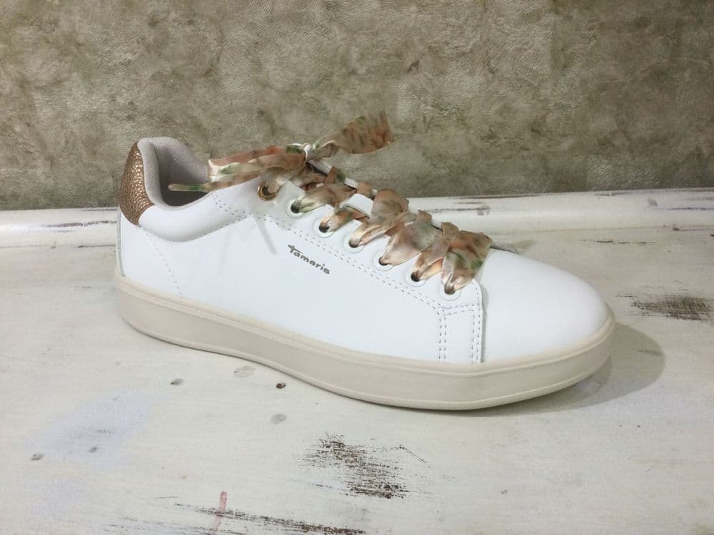 Tamaris 23720-43 1C7 Off White Trainer Colourful Laces