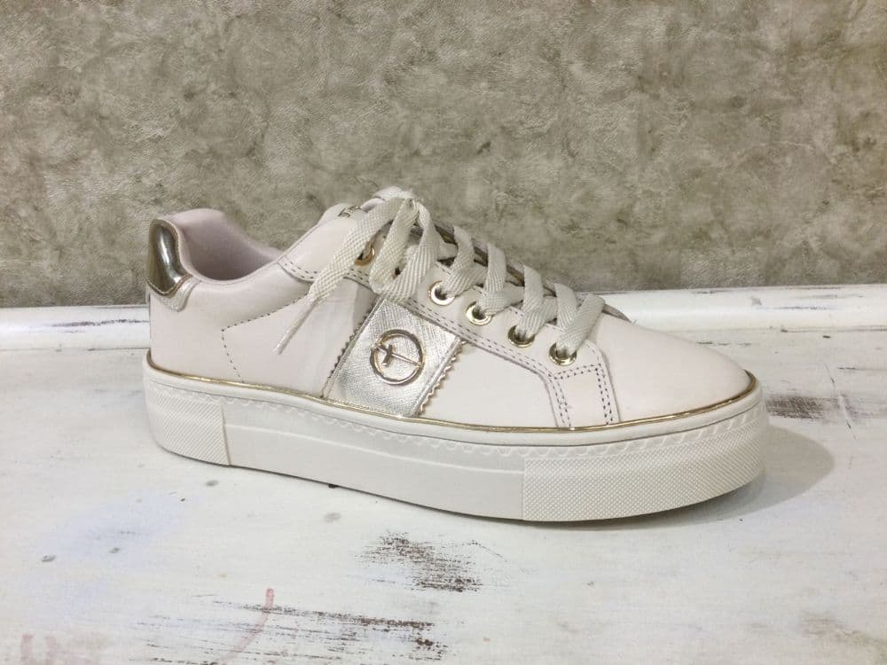 Tamaris 23724-42 Ivory/Gold Lace Up Trainer