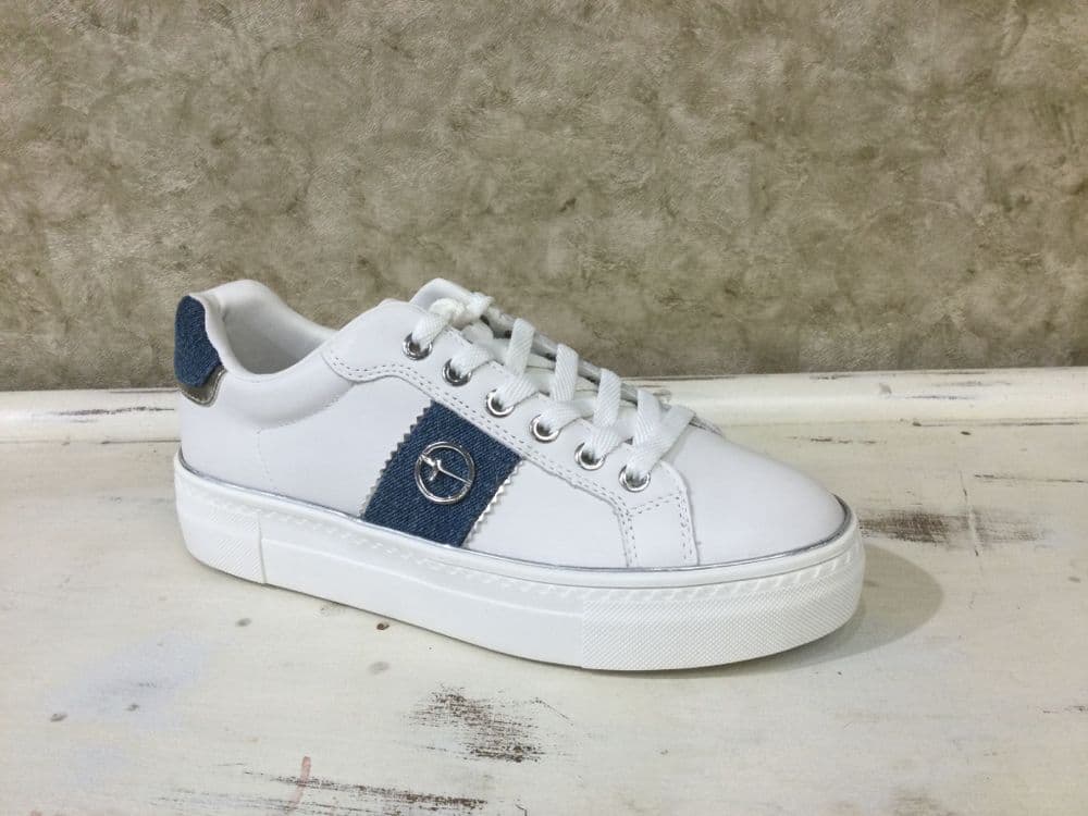Tamaris 23724-42 White/Denim Lace Up Trainer