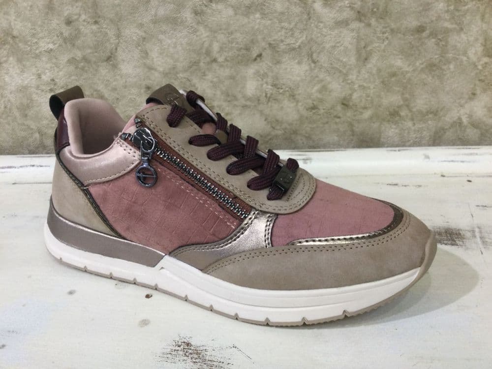 Tamaris 23732-41 Old Rose/Taupe Mix Lace and Zip Up Trainer