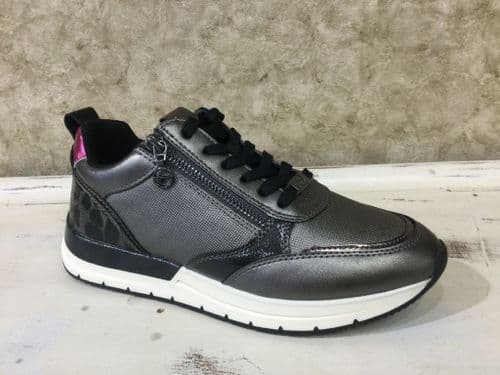 Tamaris 23732-41 Pewter/Leopard Mix Lace and Zip Up Trainer