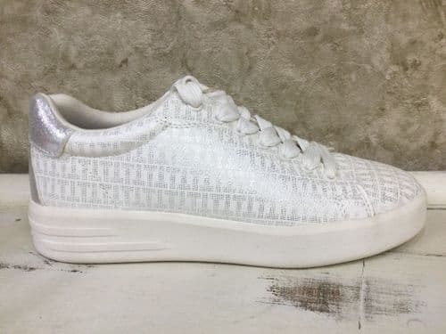 Tamaris 23750-20 White Metallic Lace Up Trainer
