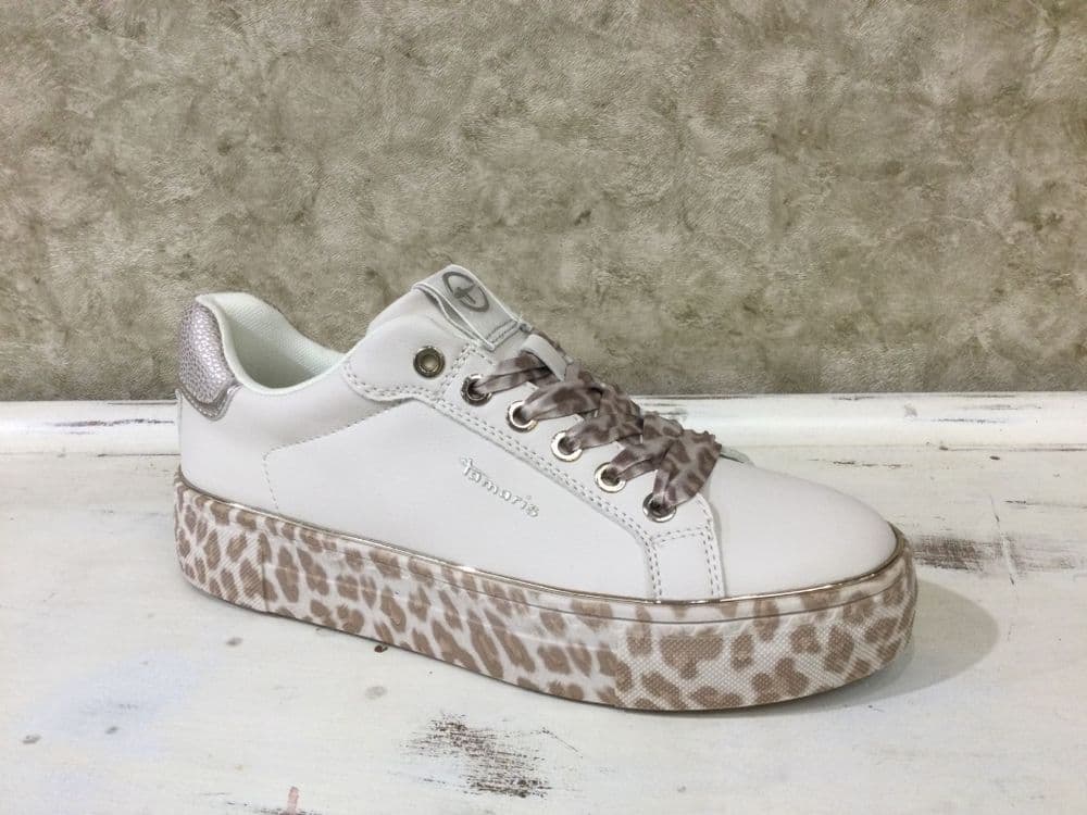 Tamaris 23751-44 Beige/Leopard Mix Lace Up Trainer
