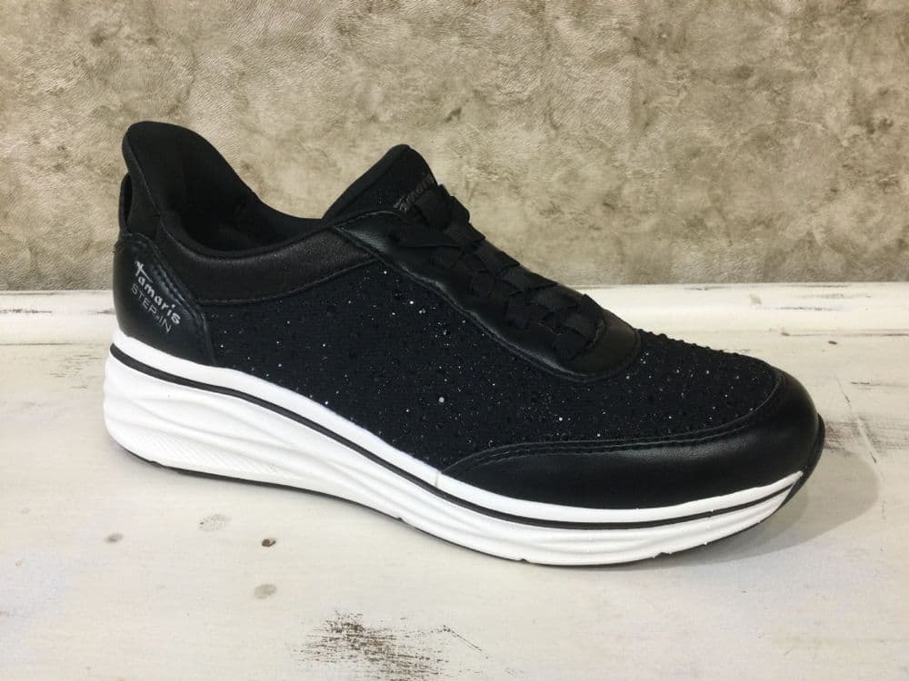 Tamaris 23779-45 Black Slip On Trainer with Sparkle Details