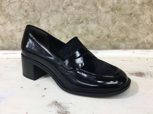 Tamaris 24464-45 Black Patent/Fabric Mix Heeled Loafer