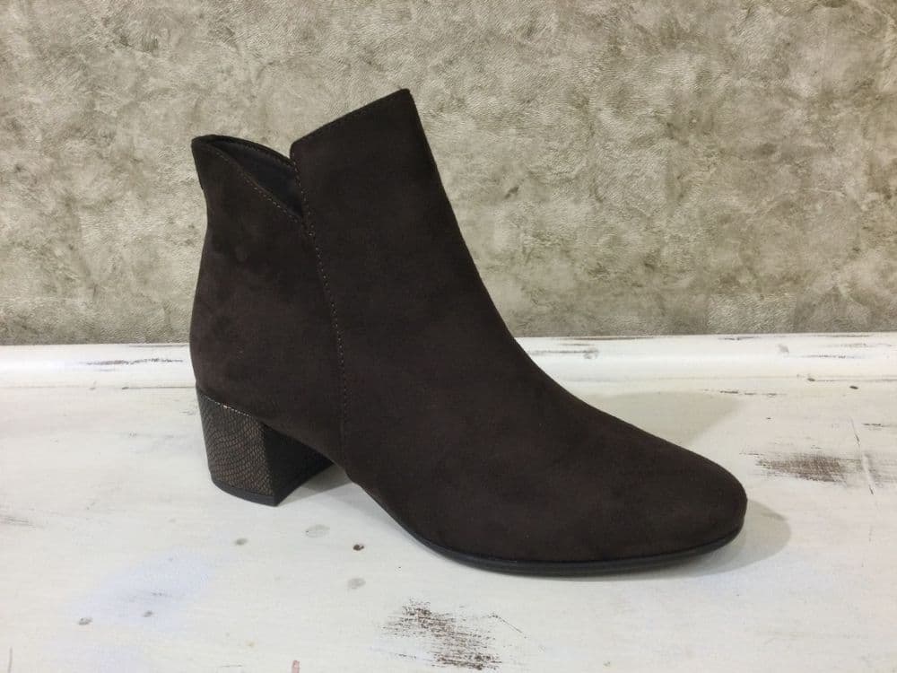 Tamaris 25354-43 Mocca Zip Up Ankle Boot with Bronze Textured  Block heel