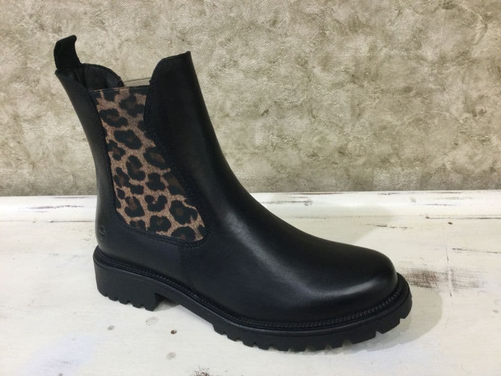 Tamaris 25427-41 Black/Leopard Slip On Boot