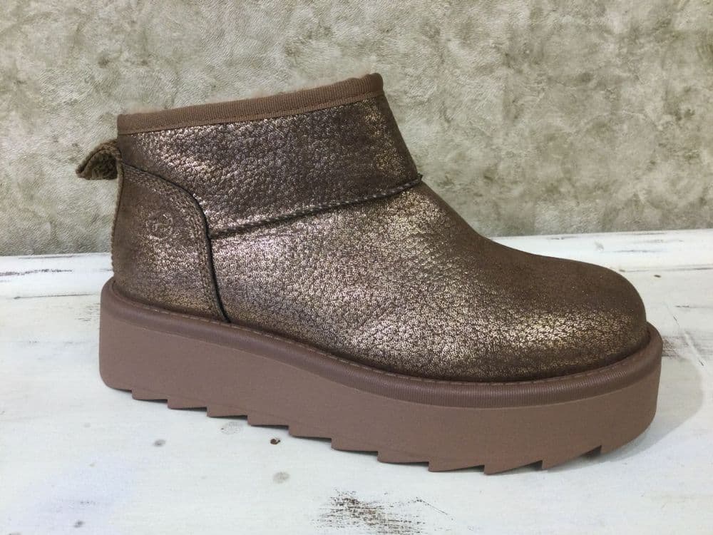 Tamaris 26027-43 Bronze Fur lined Ankle Boot with Side Zip