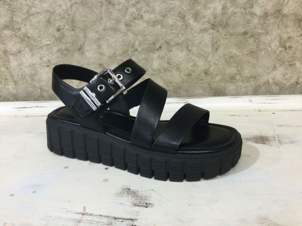Tamaris 28233-46 Black Velcro Fastening Chunky Sandal