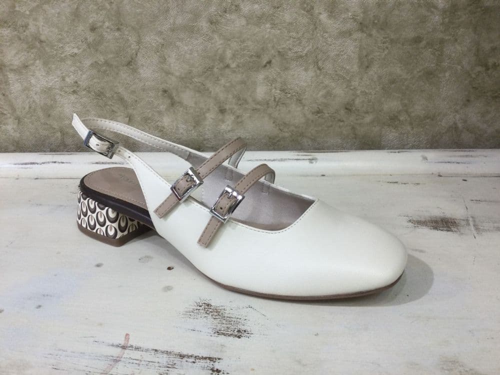 Tamaris 29510-44 Off White Mix Low Heeled Slingback Shoe