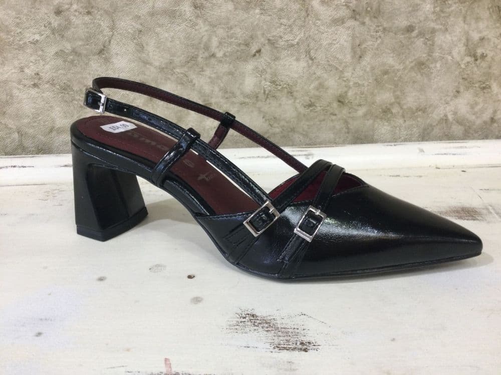 Tamaris Black Medium Heel Sling Back