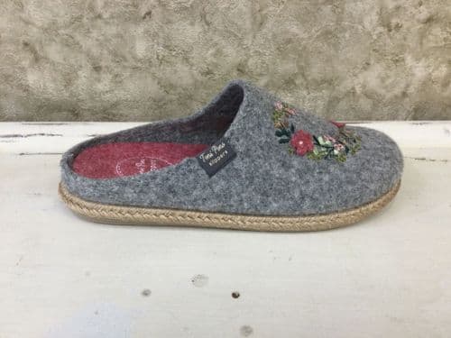 Toni Pons Deli-EF 1665 Grey Slip on Slipper with Flower Detail