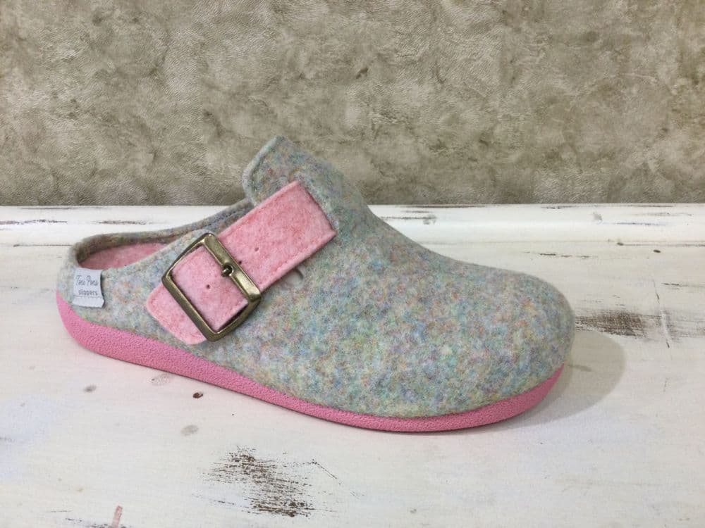 Toni Pons Mima-FR Pink/Grey Multi Buckle Detail Mule Slipper