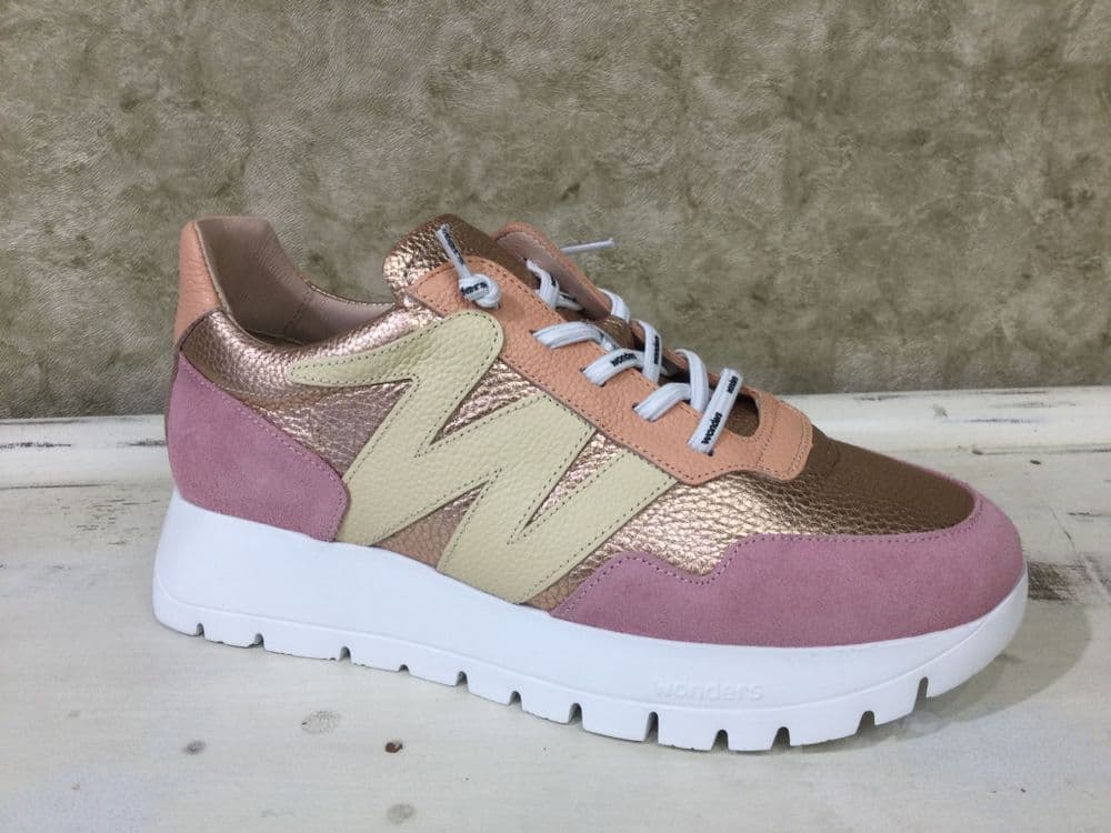 Wonders 24101 Pink & Rose Gold Mix Slip On Trainer