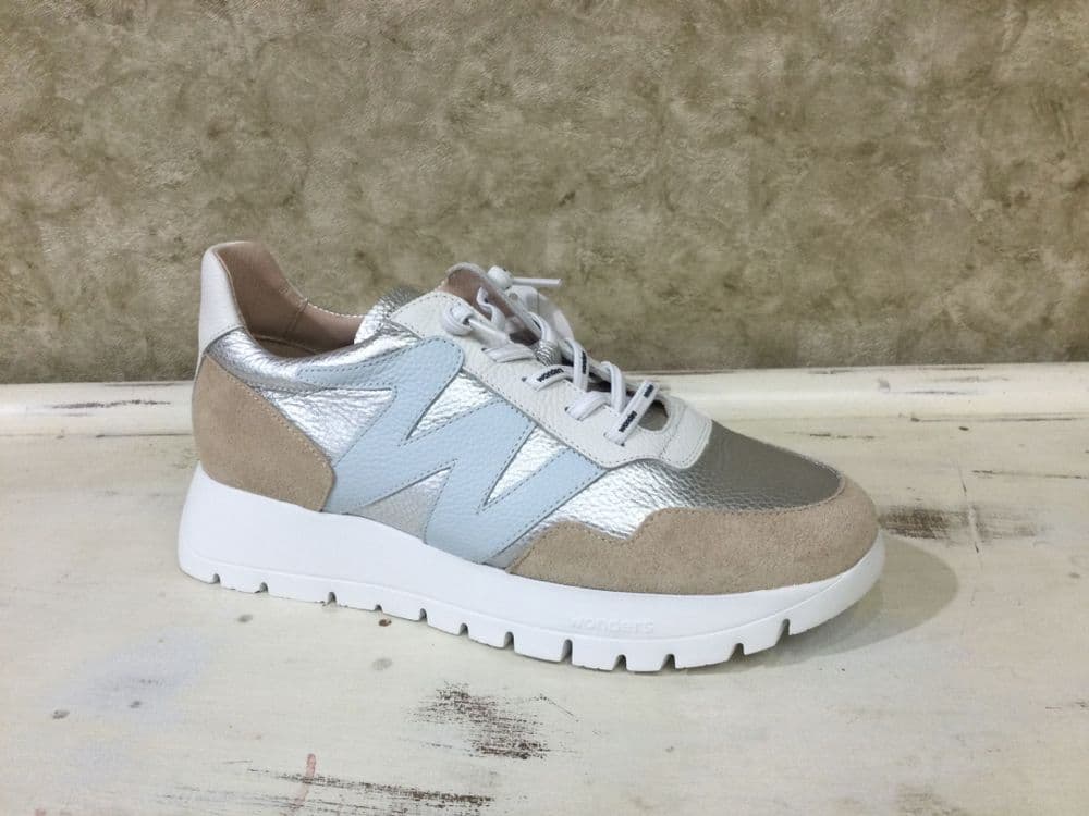 Wonders 24101 Silver & Blue Mix Slip On Trainer