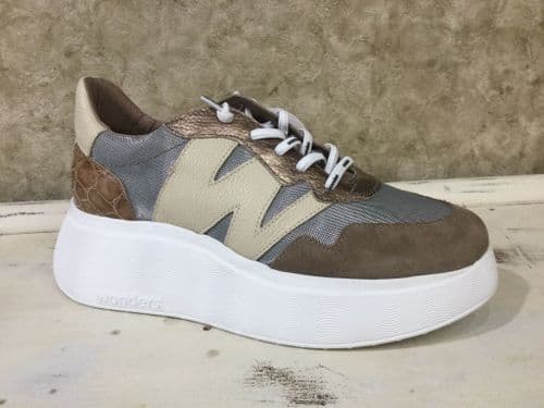 Wonders A-3631 Taupe & Croc Trainer