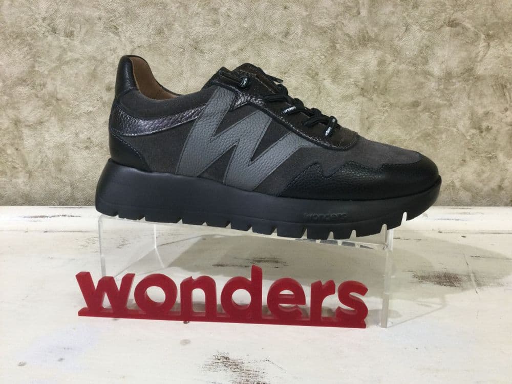 Wonders A24110 Pewter/ Black Mix Slip on Trainer