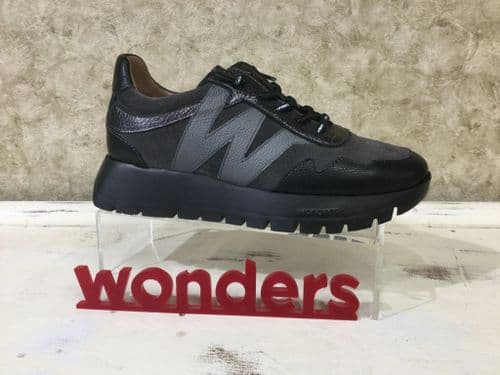 Wonders A24110 Pewter/ Black Mix Slip on Trainer