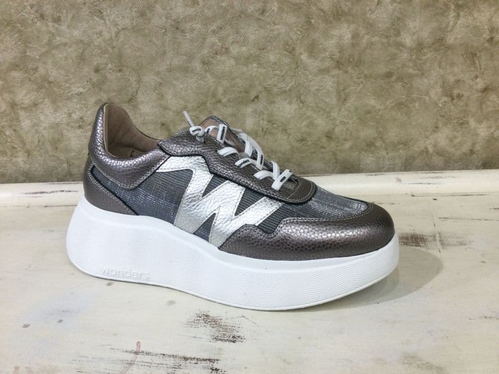 Wonders A3640 Pewter & Silver Slip On Trainer