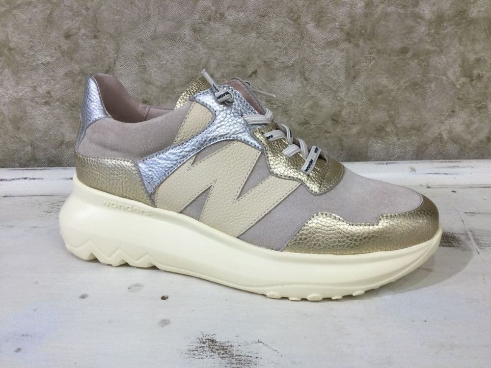 Wonders A4020 Gold & Silver Mix Slip On Trainer