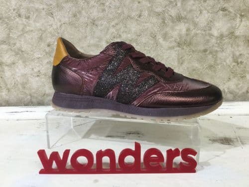 Wonders A4810 Burgundy Metallic Mix Lace up Trainer