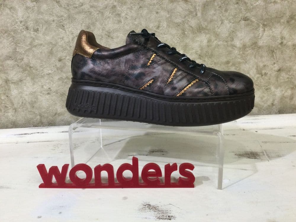 Wonders A5201 Brown Leopard/Metallic Mix Slip on Trainer