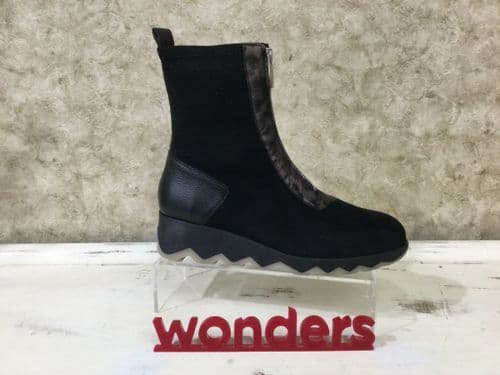 Wonders C7632 Black Wedge Front Zip Ankle Boot