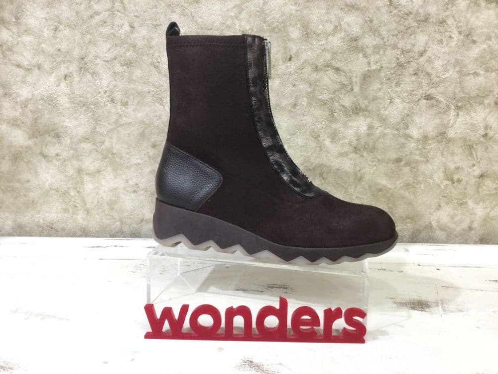 Wonders C7632 Brown Wedge Front Zip up Ankle Boot