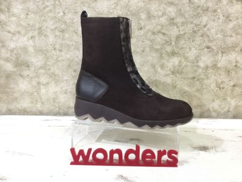 Wonders C7632 Brown Wedge Front Zip up Ankle Boot
