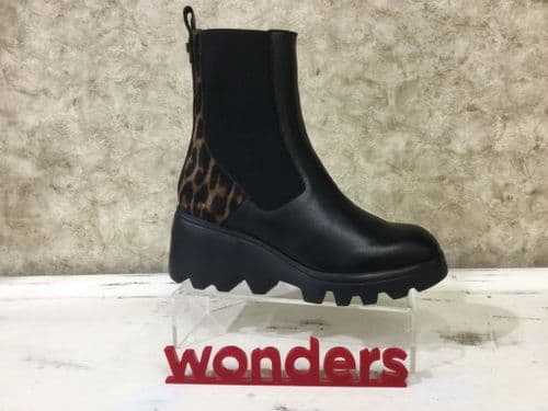 Wonders G7032 Black/Leopard Wedge Ankle Boot