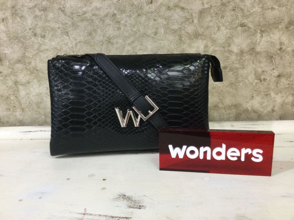 Wonders Handbag WB52007 Black Croc Crossbody Bag