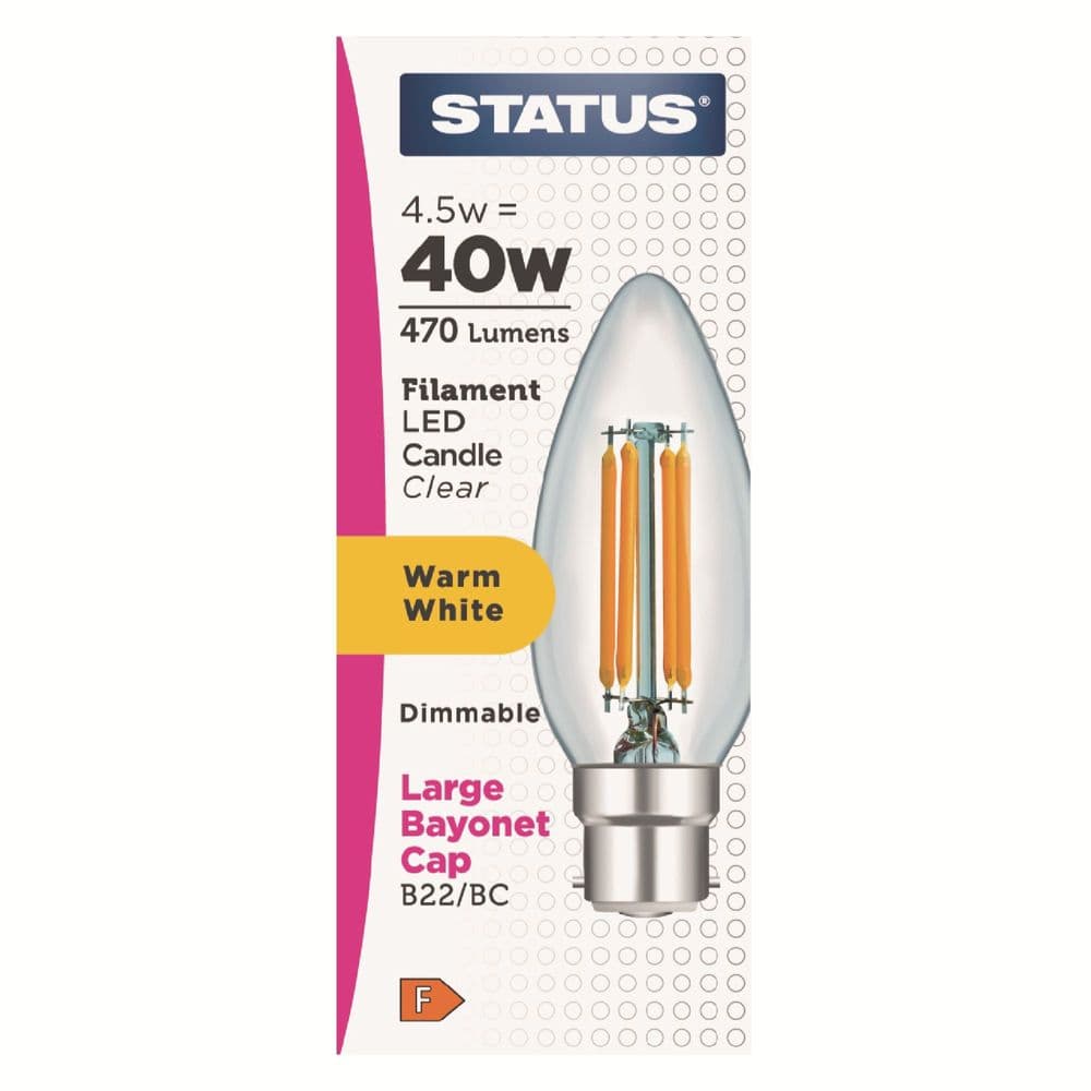 DIMMABLE Status 4 5w 40w BC Candle Filament Warm White LED
