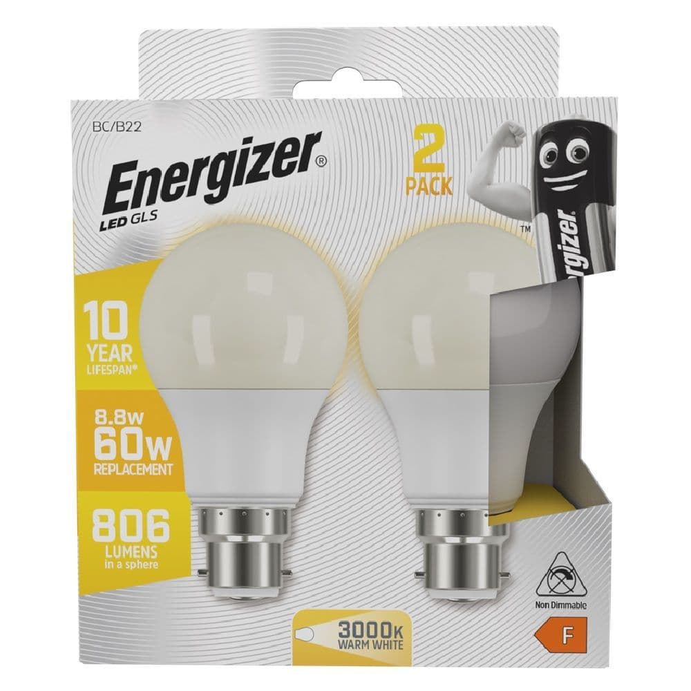Energizer 2 Pack 8 8W 60W BC GLS LED Warm White Light Bulb energizer-2-pack-8-8w-60w-bc-gls-led-warm-white-light-bulb