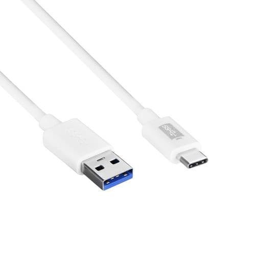 Masterplug 1m USB-A Plug to USB-C Plug Lead WHITE