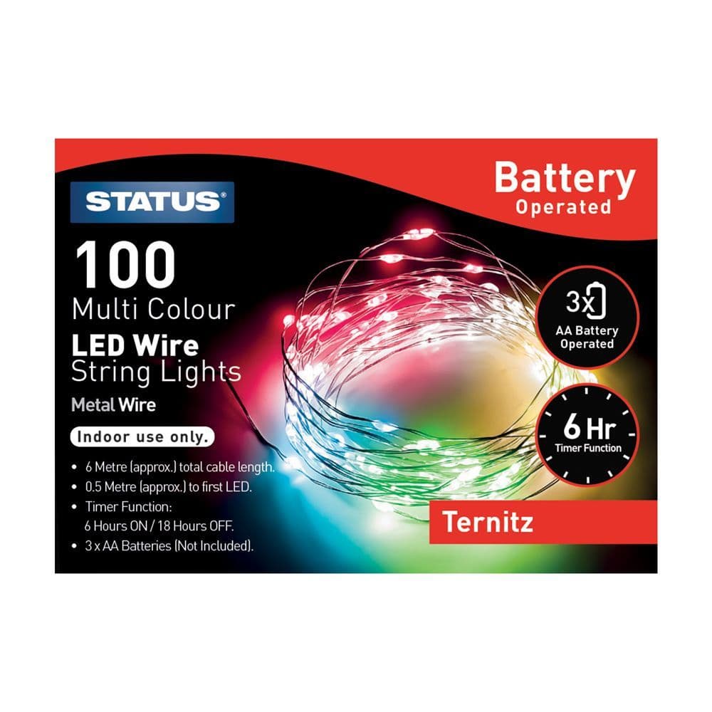 Status 100 Battery Operated LED Wire String Lights MULTI COLOUR