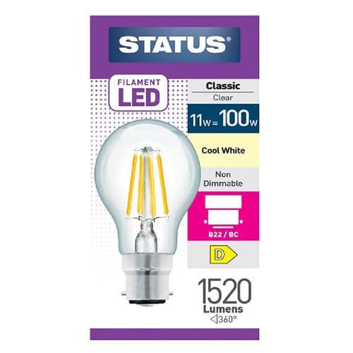 Status 11w (=100w) BC GLS Filament Cool White LED Light bulb