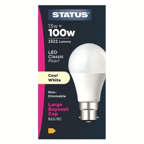 Status 13W (=100W) BC GLS Opal Cool White LED Light Bulb