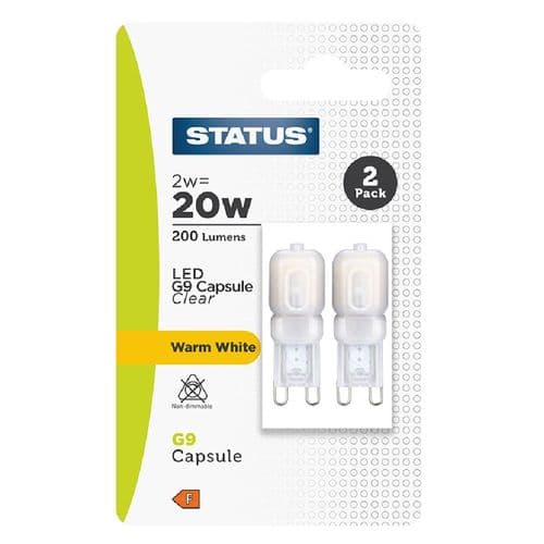 Status 2 Pack 2W (=20W) G9 Opal Warm White LED Light Bulb