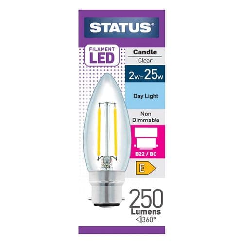 Status 2w (=25w) BC Candle Filament LED DAYLIGHT