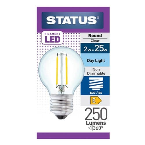 Status 2w (=25w) ES Round Filament LED DAYLIGHT